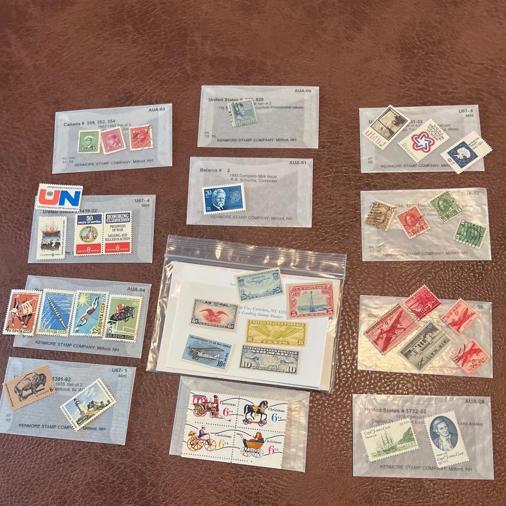 Vintage Kenmore Stamp Co Collection USA Canada Belarus USSR Mint Sets Lot